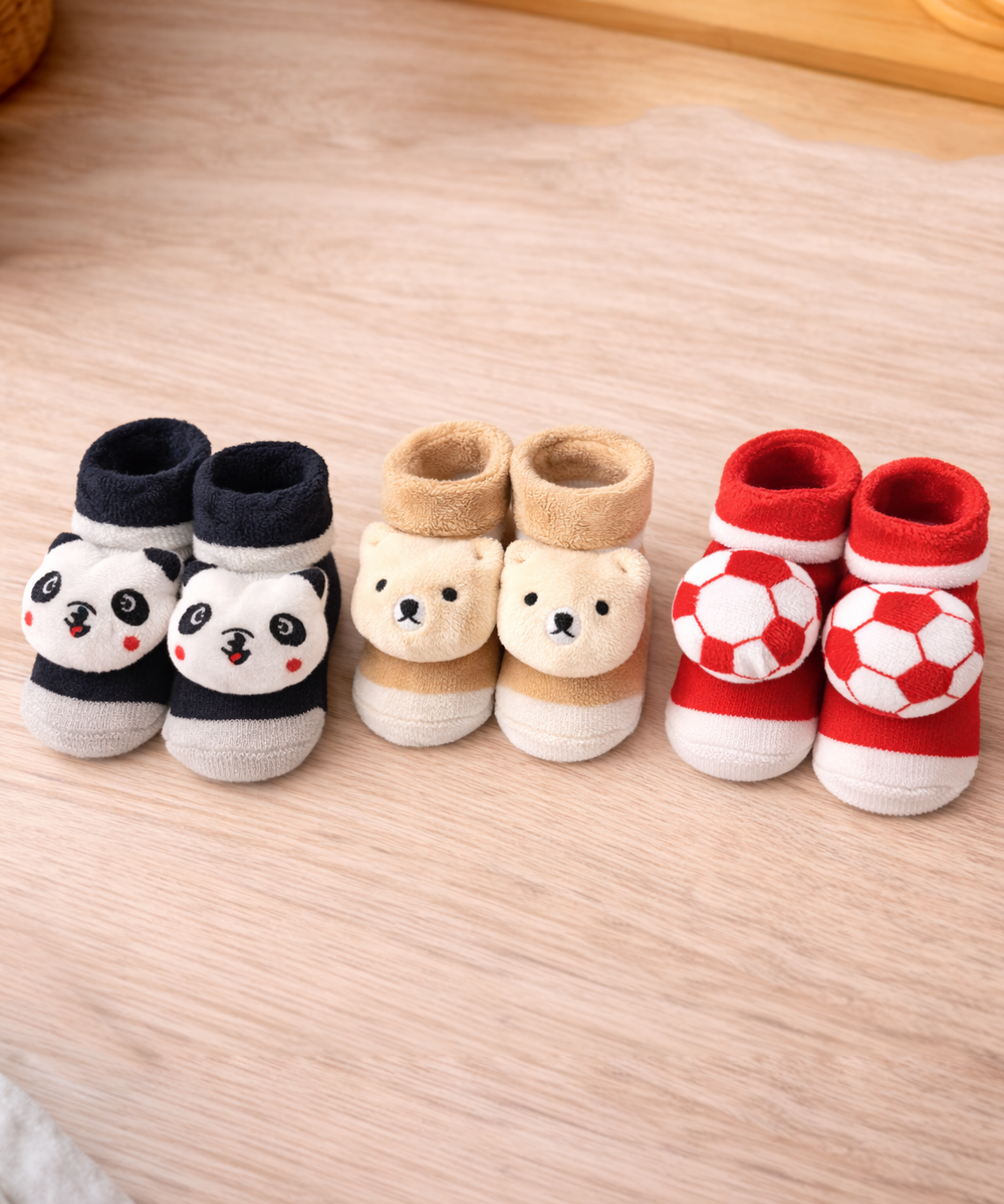Soft Cotton Baby Booties | 0 to 12 Months (Pack of 3 Pairs)