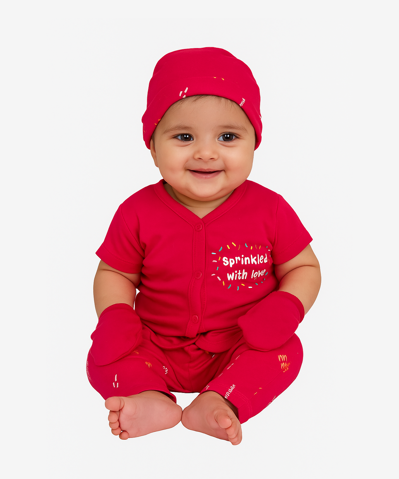 Babies Gift Box Co-ord Set | Tshirt, Trackpant, Cap, Mittens for New Born Babies | Age 3-18 Months