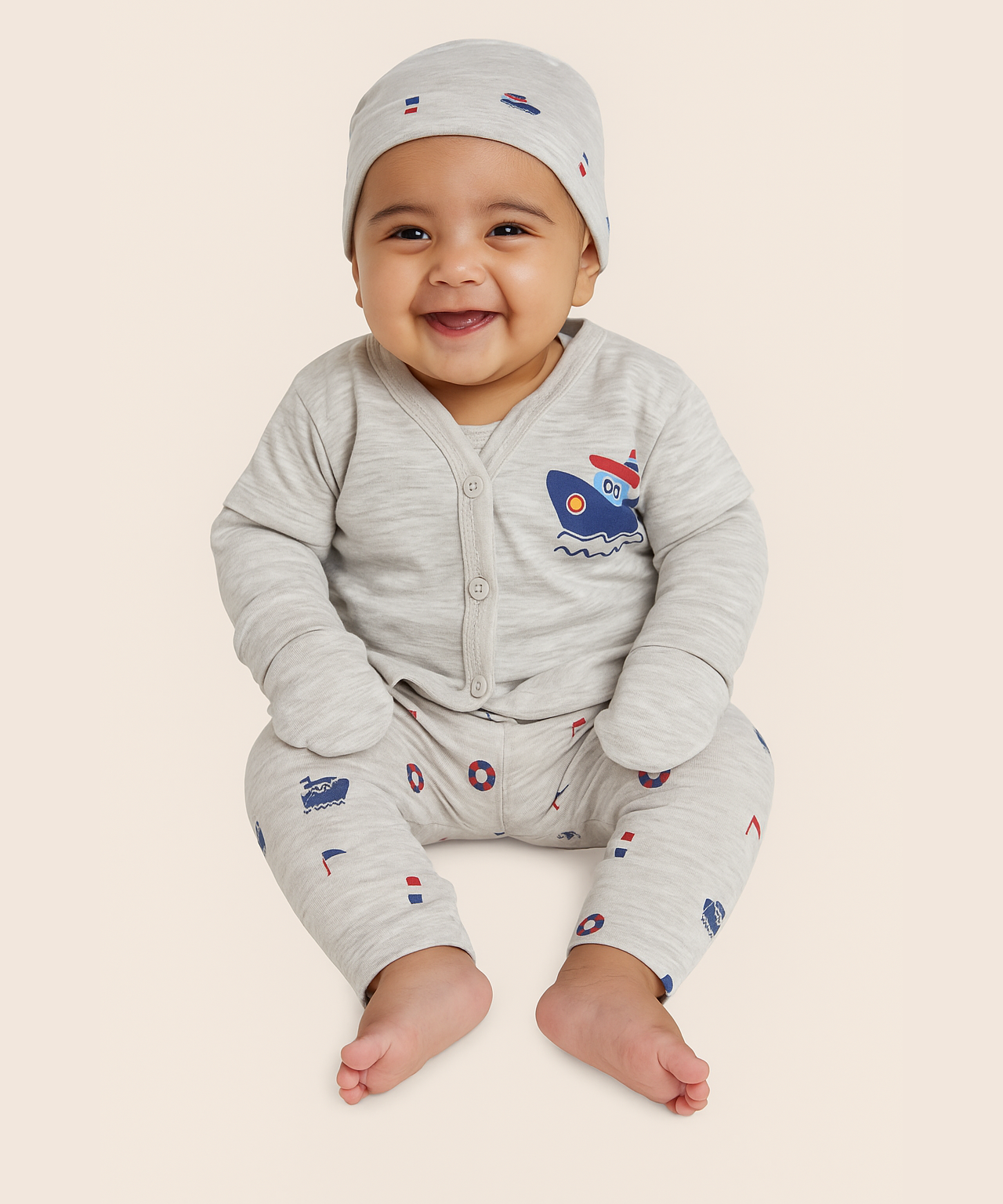 Babies Gift Box Co-ord Set | Tshirt, Trackpant, Cap, Mittens for New Born Babies | Age 3-18 Months