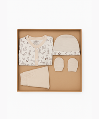 Babies Gift Box Co-ord Set | Tshirt, Trackpant, Cap, Mittens for New Born Babies | Age 3-18 Months
