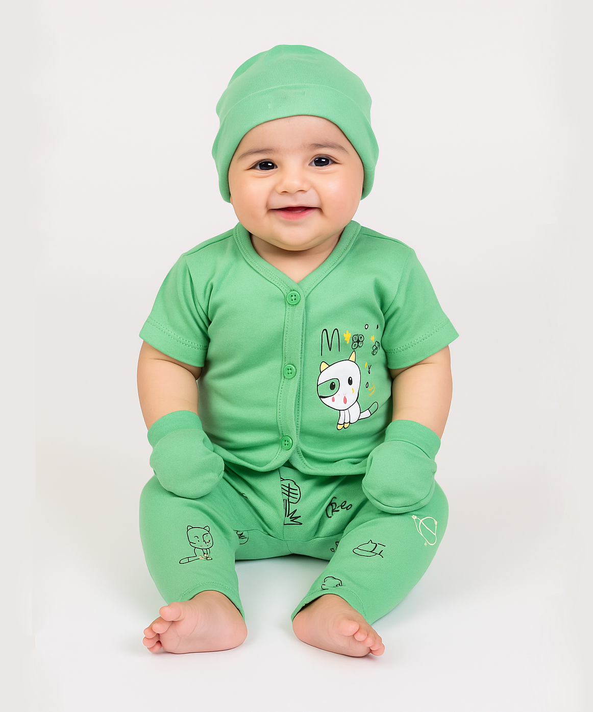 Babies Gift Box Co-ord Set | Tshirt, Trackpant, Cap, Mittens for New Born Babies | Age 3-18 Months