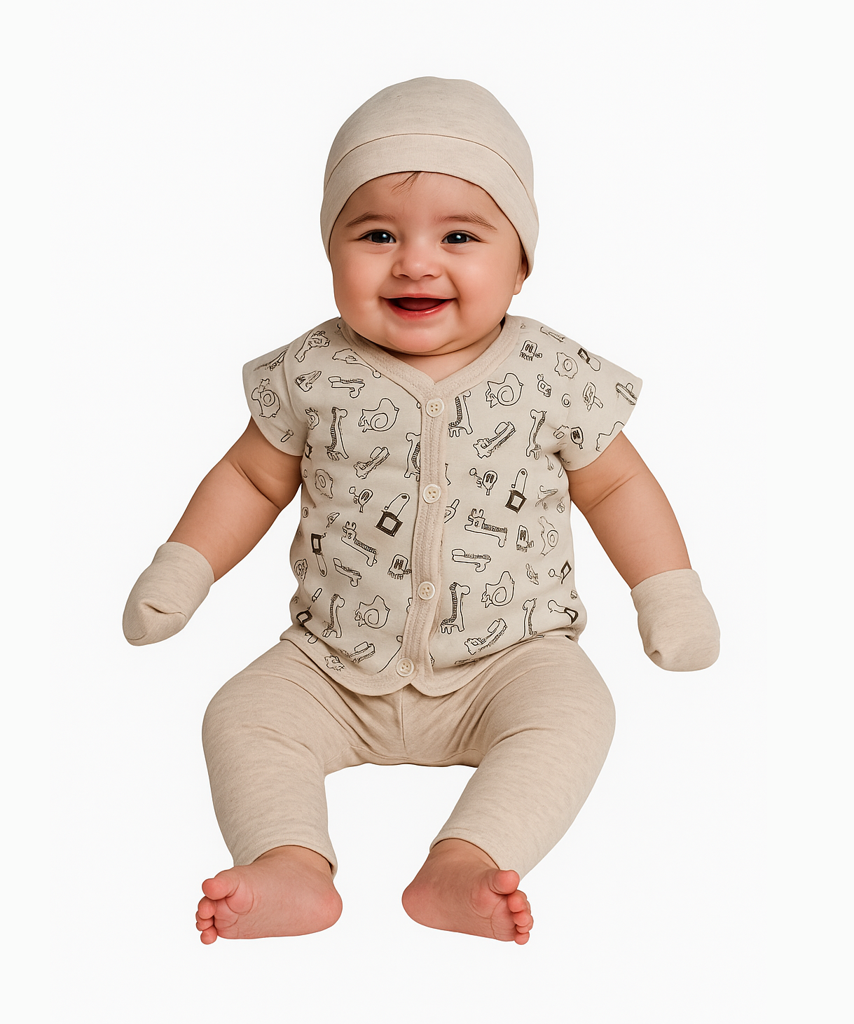 Babies Gift Box Co-ord Set | Tshirt, Trackpant, Cap, Mittens for New Born Babies | Age 3-18 Months