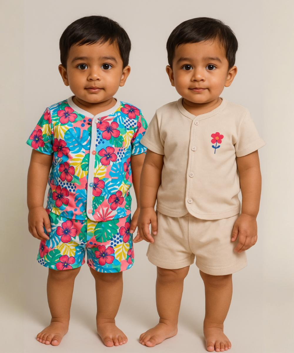 Babies Jabla Co-ord Set | Tshirt and Shorts for Infant and New Born Babies | Age New Born Baby (Pack of 2)