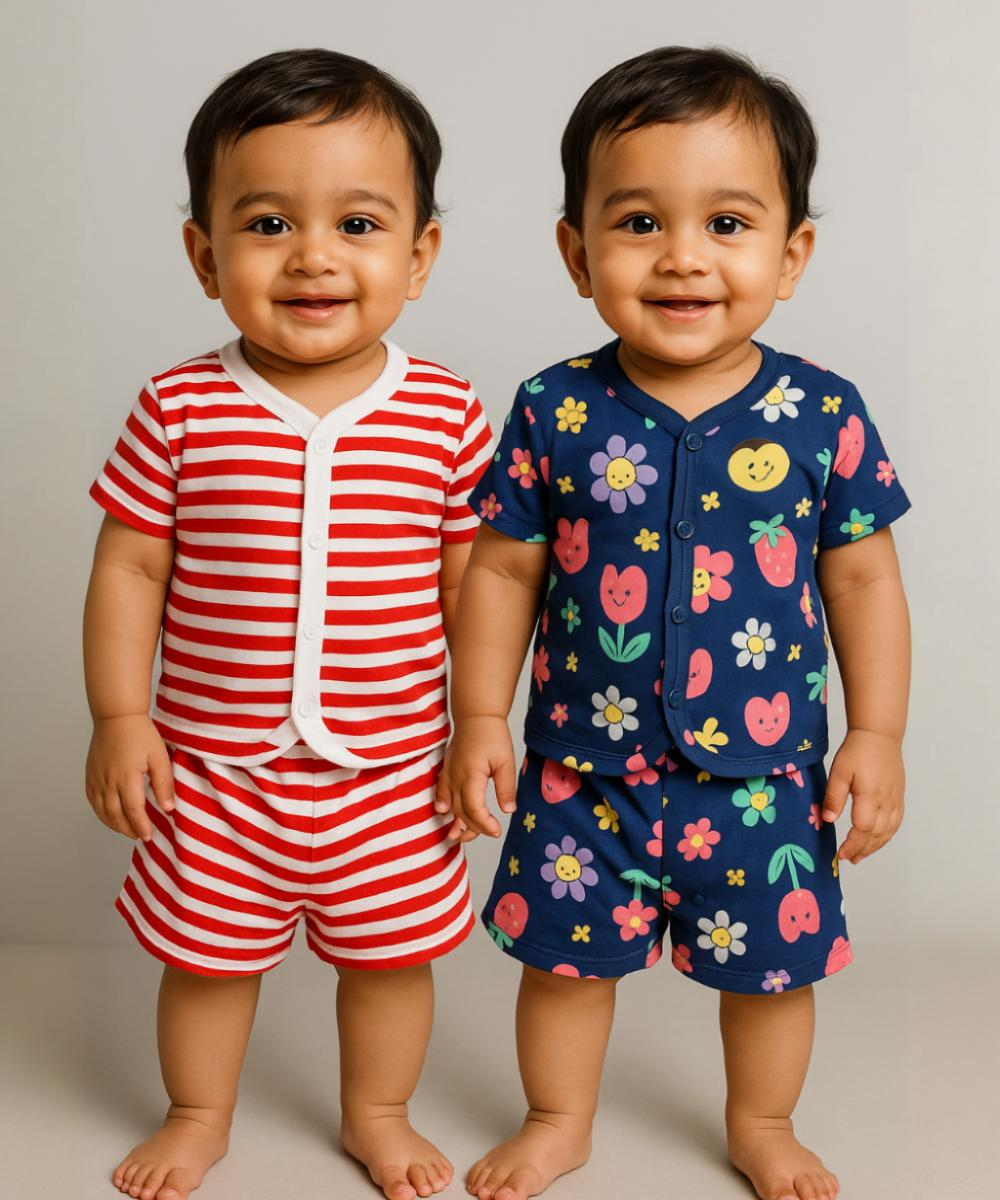 Babies Jabla Co-ord Set | Tshirt and Shorts for Infant and New Born Babies | Age 0-3 Months (Pack of 2)