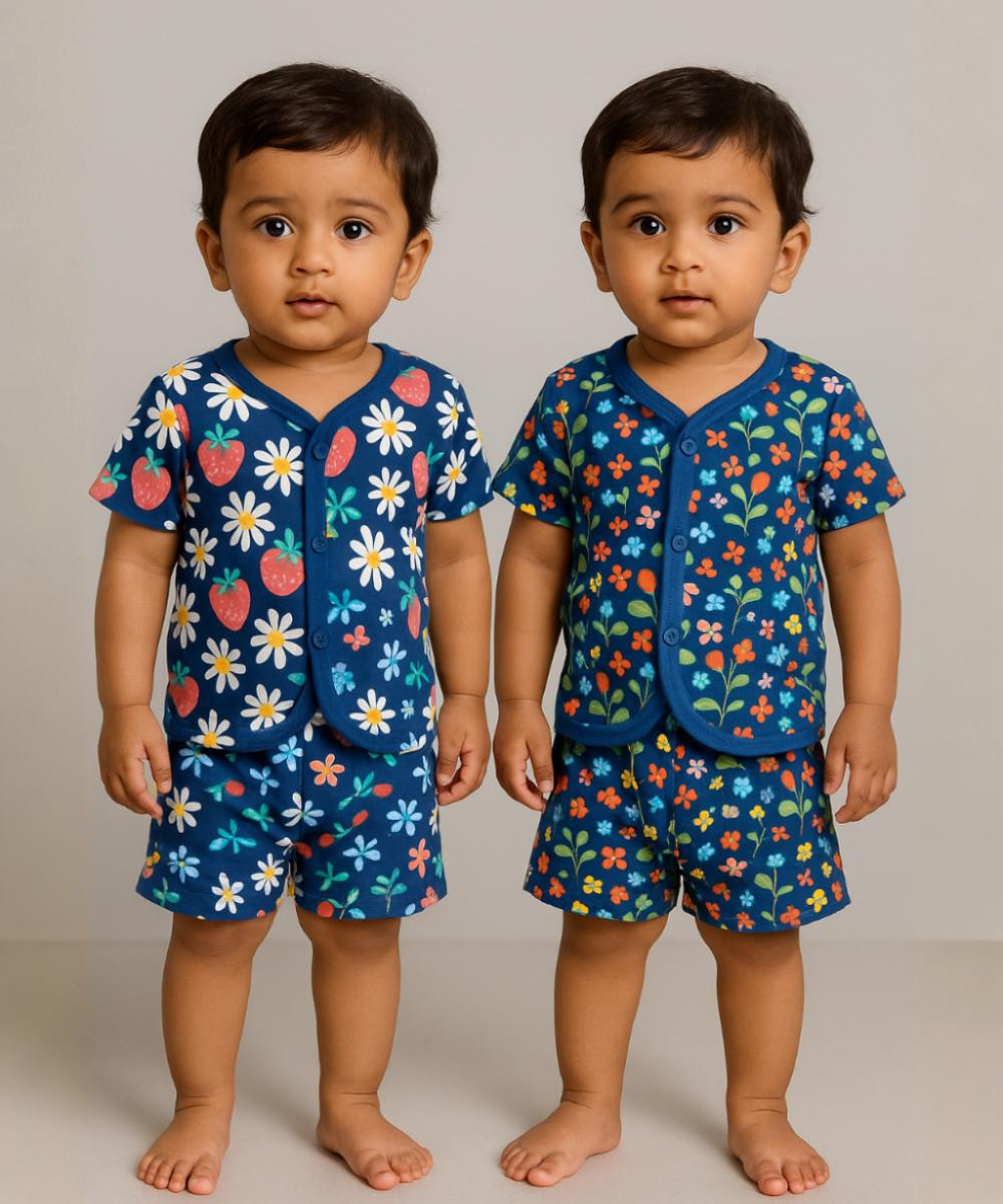 Babies Jabla Co-ord Set | Tshirt and Shorts for Infant and New Born Babies | Age 3-6 Months (Pack of 2)