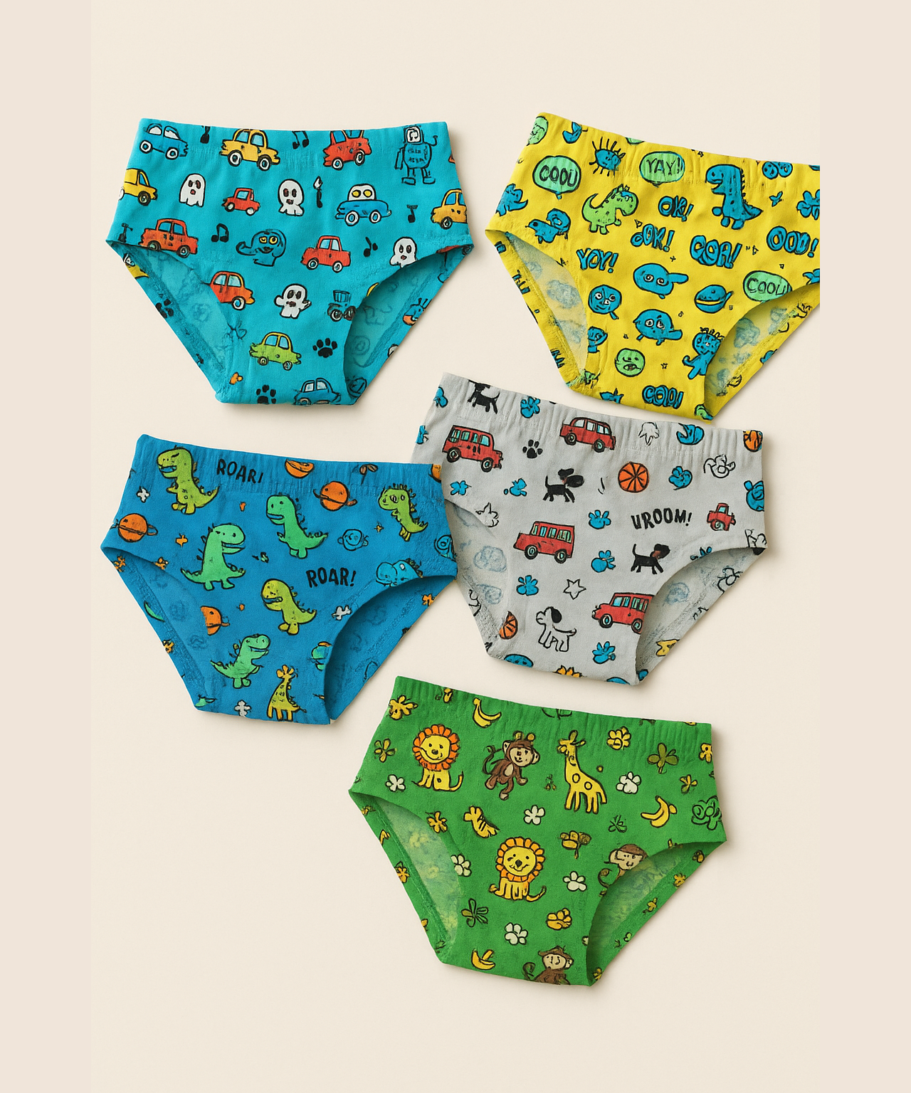 Boy Kids Printed Underwear Brief 100% Pure Cotton for 1-9 Years (Pack of 5)