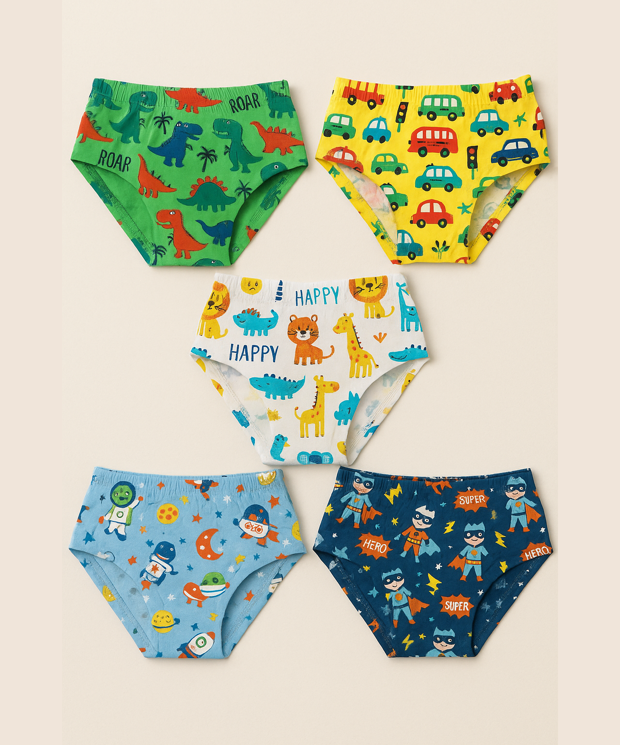 Boy Kids Printed Underwear Brief 100% Pure Cotton for 1-9 Years (Pack of 5)