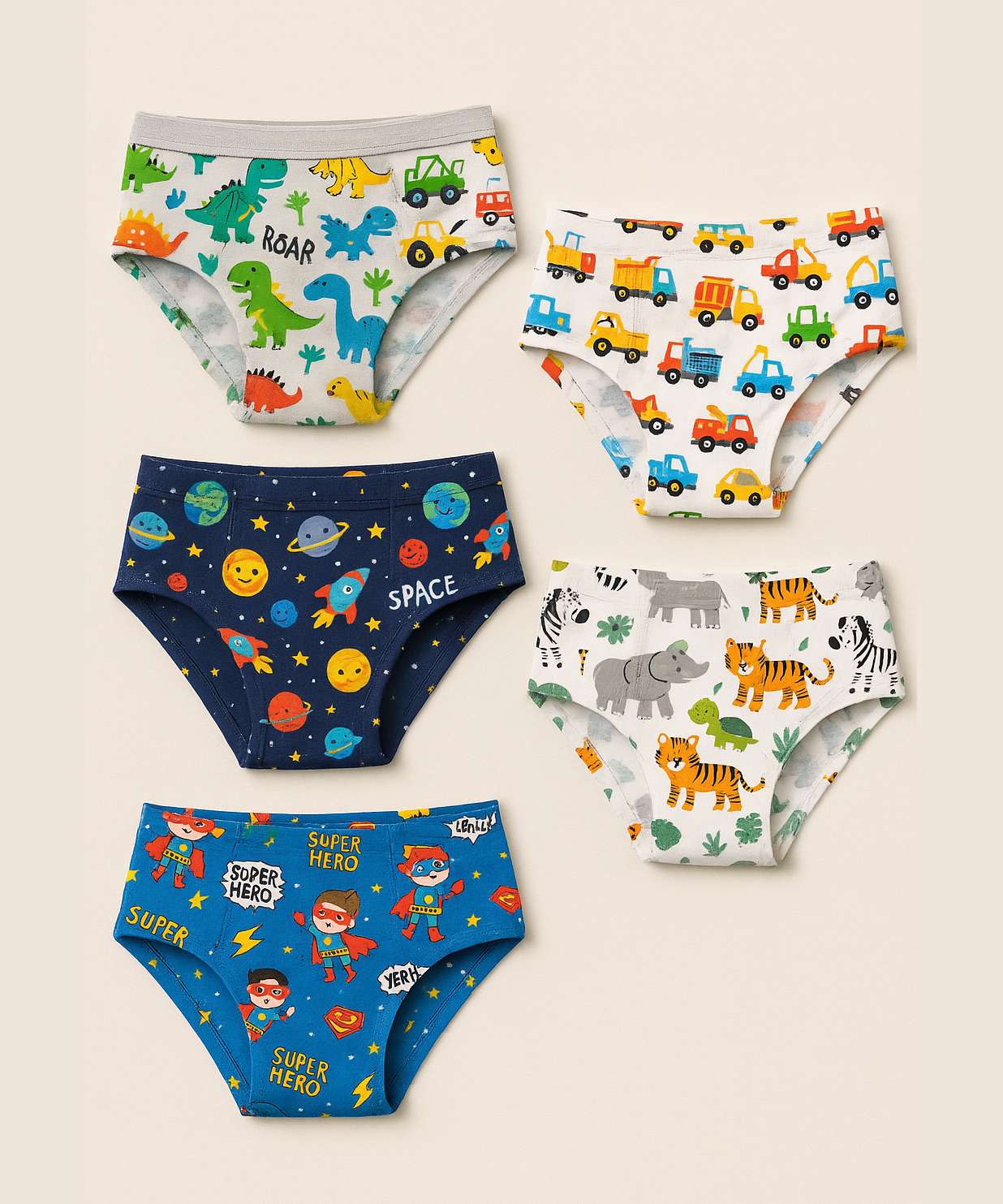 Boy Kids Printed Underwear Brief 100% Pure Cotton for 1-9 Years (Pack of 5)