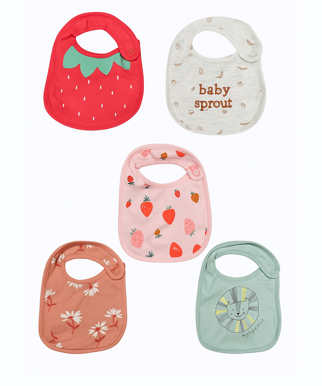Baby Feeding Bibs 100% Pure Cotton for 3–12 Months (Pack of 5)