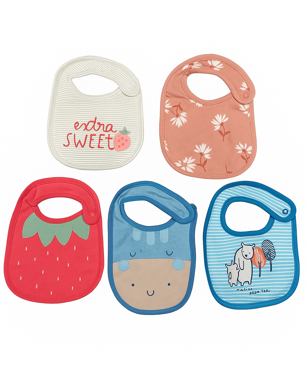 Baby Feeding Bibs 100% Pure Cotton for 3–12 Months (Pack of 5)