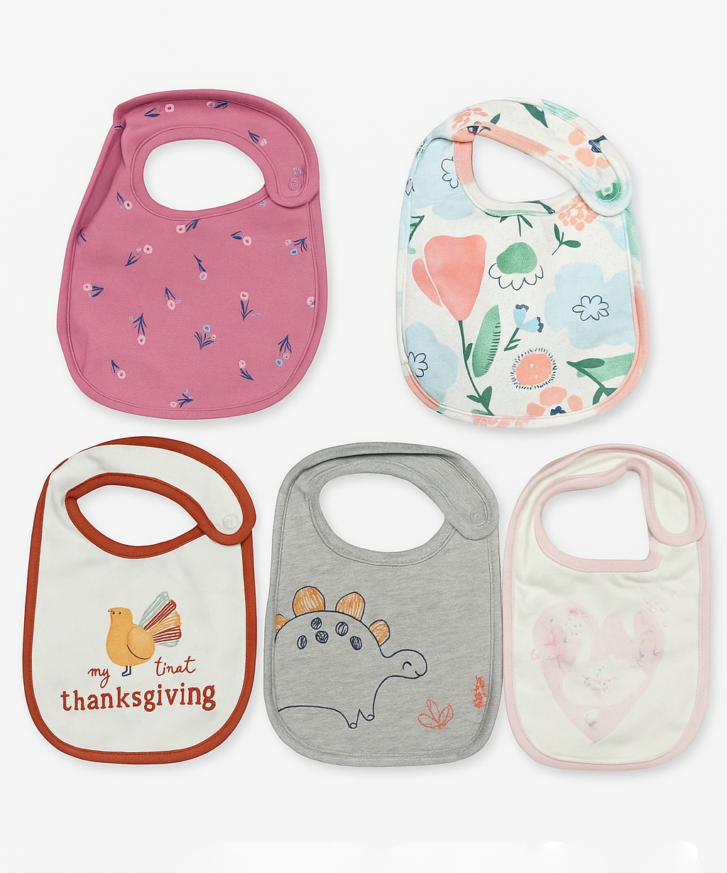 Baby Feeding Bibs 100% Pure Cotton for 3–12 Months (Pack of 5)