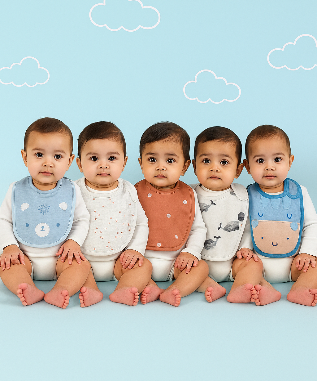 Baby Feeding Bibs 100% Pure Cotton for 3–12 Months (Pack of 5)
