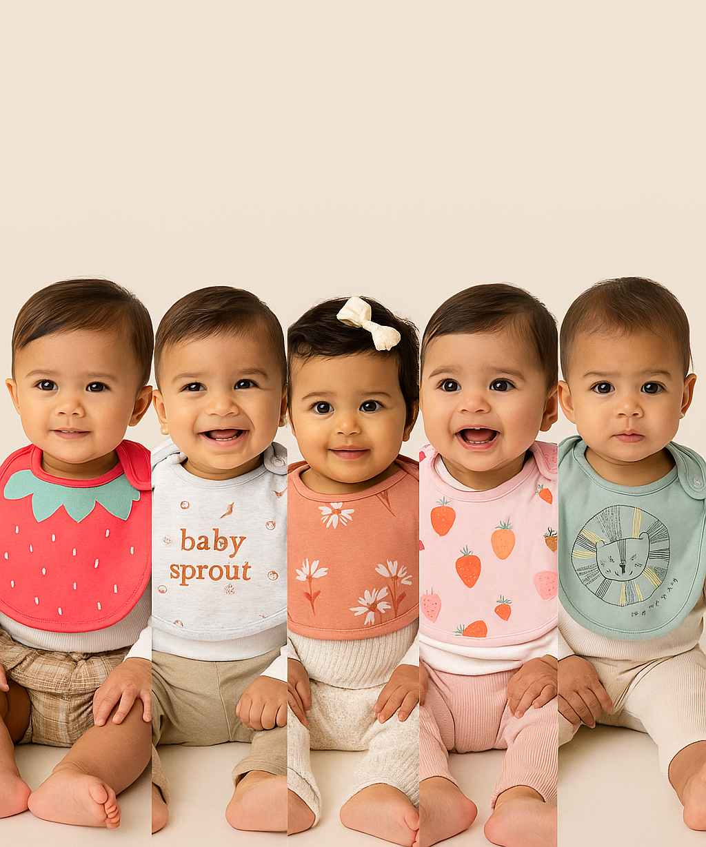 Baby Feeding Bibs 100% Pure Cotton for 3–12 Months (Pack of 5)