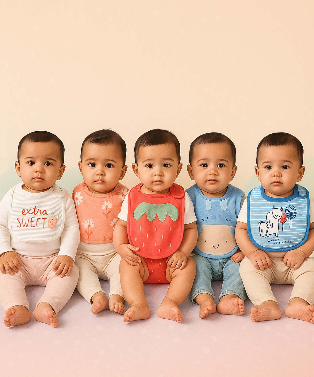 Baby Feeding Bibs 100% Pure Cotton for 3–12 Months (Pack of 5)