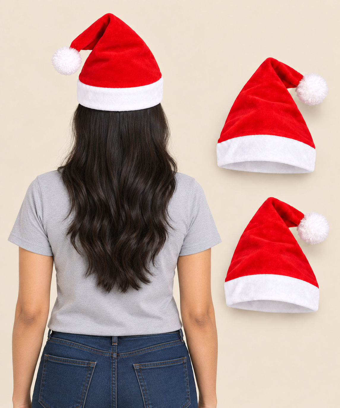 Christmas Santa Claus Cap for Adult Men and Women Unisex | Fleece Fabric | Red Color & Border White Cuff (Combo Pack)