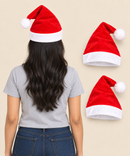 Christmas Santa Claus Cap for Adult Men and Women Unisex | Fleece Fabric | Red Color & Border White Cuff (Combo Pack)