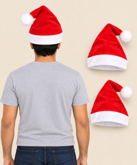 Christmas Santa Claus Cap for Adult Men and Women Unisex | Fleece Fabric | Red Color & Border White Cuff (Combo Pack)