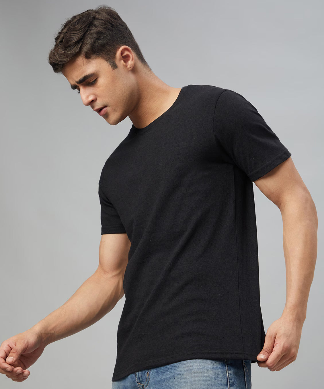 Premium Cotton Black Plain Round Neck Tshirt