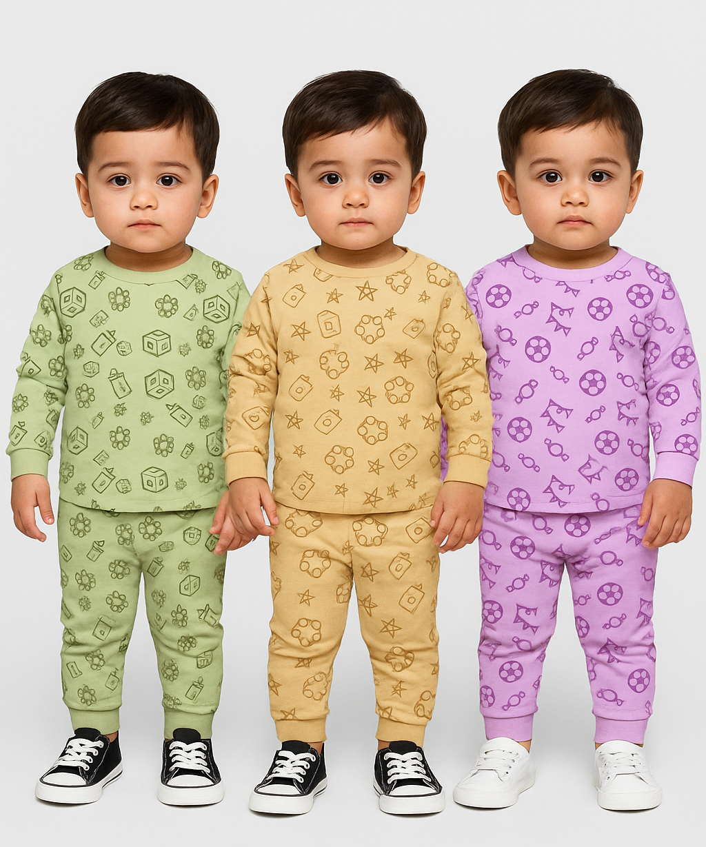 Boy Babies Co-ord Set | Full sleeve Tshirt and Trackpant for Boy Baby | Sizes Age 3-18 Months (Pack of 3 Set)