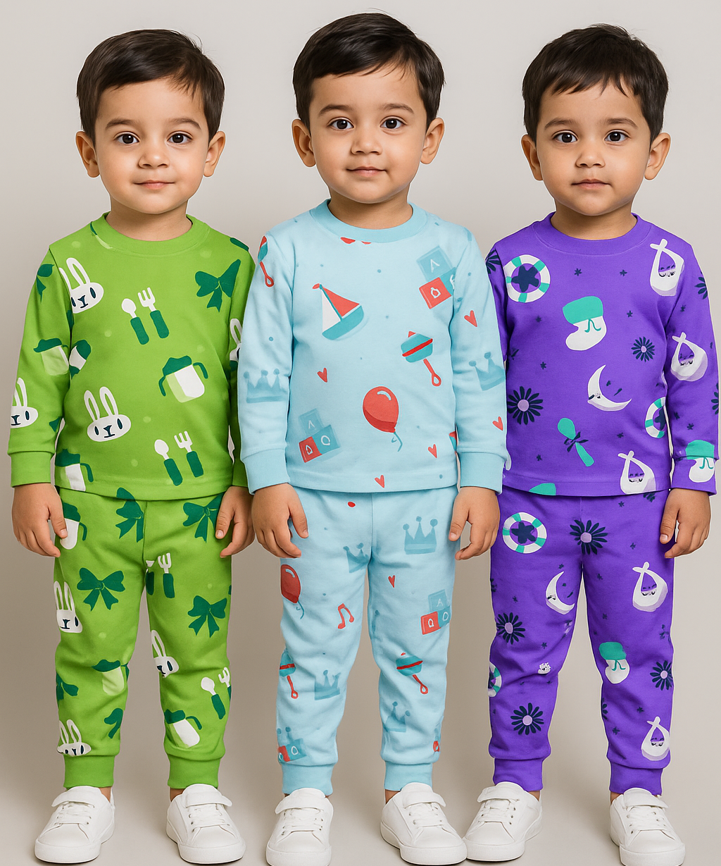 Boy Babies Co-ord Set | Full sleeve Tshirt and Trackpant for Boy Baby | Sizes Age 3-18 Months (Pack of 3 Set)