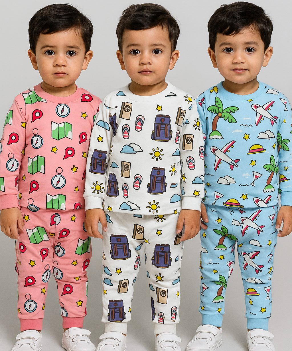 Boy Babies Co-ord Set | Full sleeve Tshirt and Trackpant for Boy Baby | Sizes Age 3-18 Months (Pack of 3 Set)