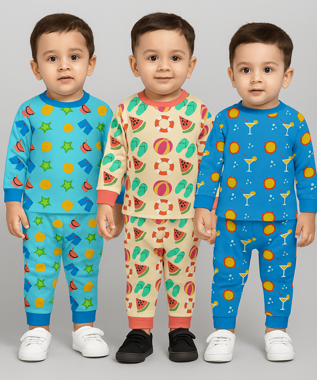 Boy Babies Co-ord Set | Full sleeve Tshirt and Trackpant for Boy Baby | Sizes Age 3-18 Months (Pack of 3 Set)