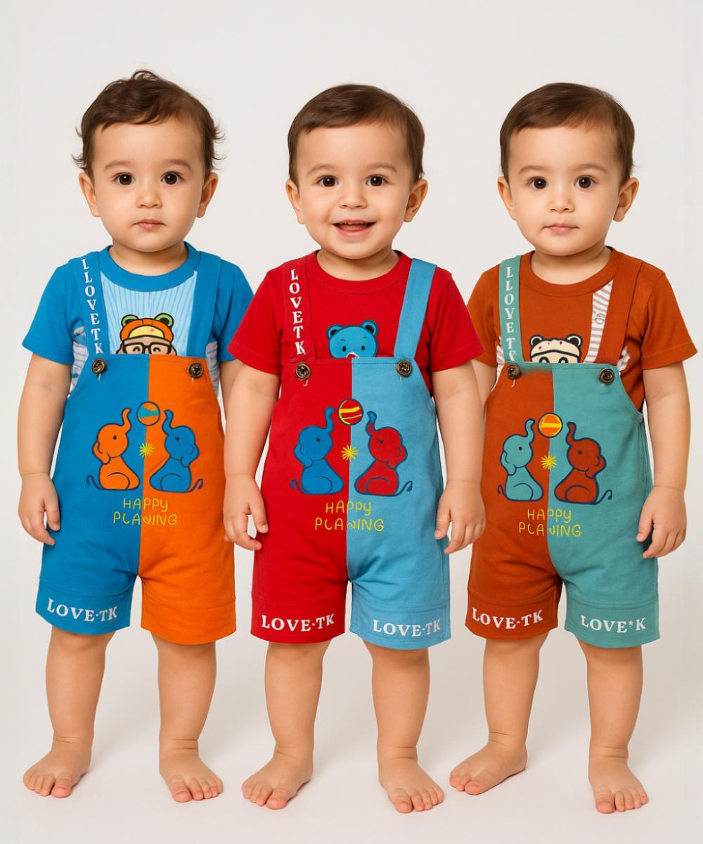 Boy & Girl Baby Printed Romper Suit Dress | Dungaree Set | 100% Pure Cotton | Age 18 to 24 Months (Pack of 3 Sets Combo) - 57