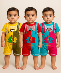 Boy & Girl Baby Printed Romper Suit Dress | Dungaree Set | 100% Pure Cotton | Age 18 to 24 Months (Pack of 3 Sets Combo) - 57