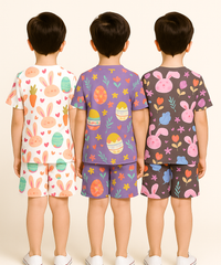 Boys Cotton Cartoon Printed Kids Co-ord Set Combo | Age 1 to 10 Years | Tshirt & Shorts (Combo Set Pack of 3)