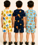 Boys Cotton Cartoon Printed Kids Co-ord Set Combo | Age 1 to 10 Years | Tshirt & Shorts (Combo Set Pack of 3)