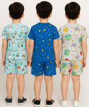 Boys Cotton Cartoon Printed Kids Co-ord Set Combo | Age 1 to 10 Years | Tshirt & Shorts (Combo Set Pack of 3)