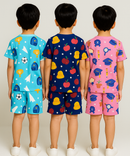 Boys Cotton Cartoon Printed Kids Co-ord Set Combo | Age 1 to 10 Years | Tshirt & Shorts (Combo Set Pack of 3)