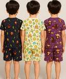 Boys Cotton Cartoon Printed Kids Co-ord Set Combo | Age 1 to 10 Years | Tshirt & Shorts (Combo Set Pack of 3)