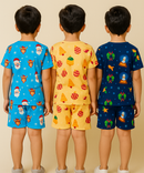 Boys Cotton Cartoon Printed Kids Co-ord Set Combo | Age 1 to 10 Years | Tshirt & Shorts (Combo Set Pack of 3)