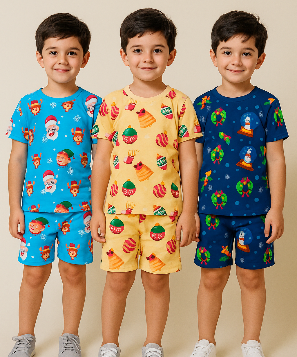 Boys Cotton Cartoon Printed Kids Co-ord Set Combo | Age 1 to 10 Years | Tshirt & Shorts (Combo Set Pack of 3)