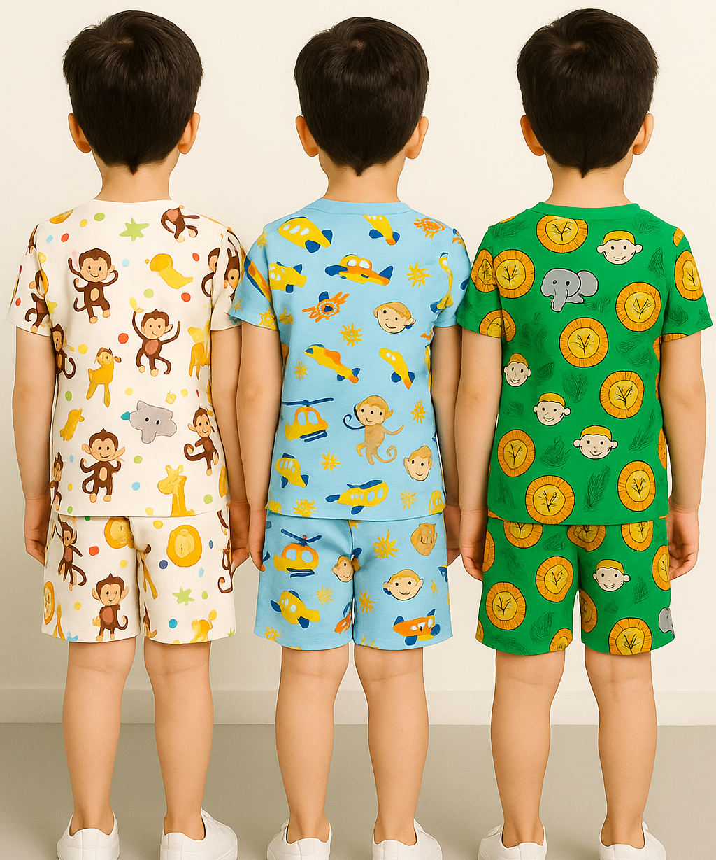 Boys Cotton Cartoon Printed Kids Co-ord Set Combo | Age 1 to 10 Years | Tshirt & Shorts (Combo Set Pack of 3)