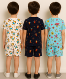 Boys Cotton Cartoon Printed Kids Co-ord Set Combo | Age 1 to 10 Years | Tshirt & Shorts (Combo Set Pack of 3)