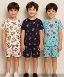 Boys Cotton Cartoon Printed Kids Co-ord Set Combo | Age 1 to 10 Years | Tshirt & Shorts (Combo Set Pack of 3)