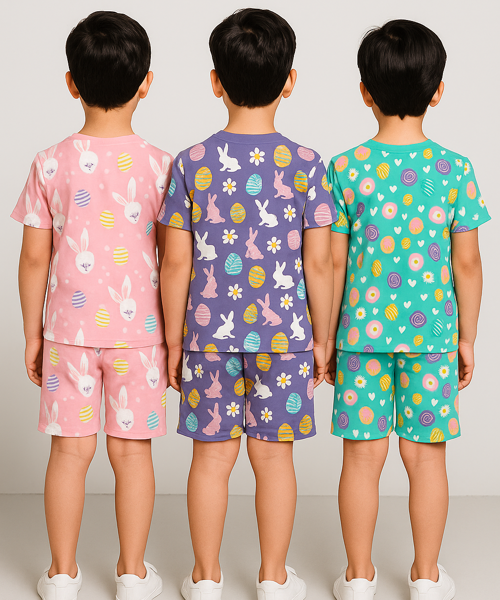 Boys Cotton Cartoon Printed Kids Co-ord Set Combo | Age 1 to 10 Years | Tshirt & Shorts (Combo Set Pack of 3)