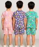 Boys Cotton Cartoon Printed Kids Co-ord Set Combo | Age 1 to 10 Years | Tshirt & Shorts (Combo Set Pack of 3)
