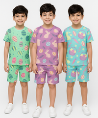 Boys Cotton Cartoon Printed Kids Co-ord Set Combo | Age 1 to 10 Years | Tshirt & Shorts (Combo Set Pack of 3)