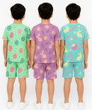 Boys Cotton Cartoon Printed Kids Co-ord Set Combo | Age 1 to 10 Years | Tshirt & Shorts (Combo Set Pack of 3)