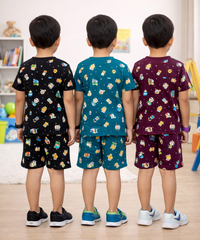 Boys Cotton Cartoon Printed Kids Co-ord Set Combo | Age 1 to 10 Years | Tshirt & Shorts (Combo Set Pack of 3)