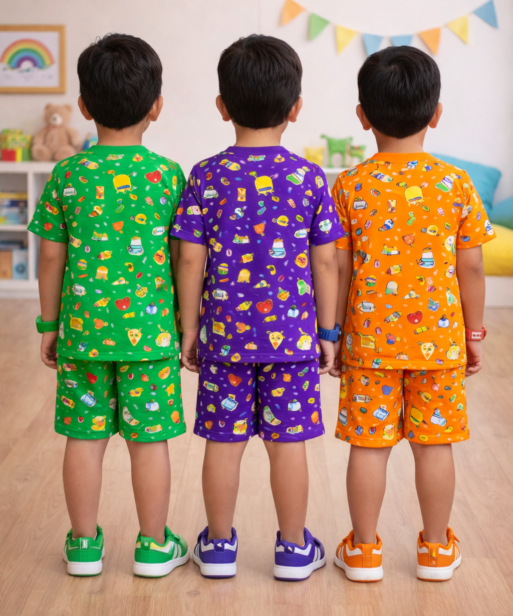 Boys Cotton Cartoon Printed Kids Co-ord Set Combo | Age 1 to 10 Years | Tshirt & Shorts (Combo Set Pack of 3)