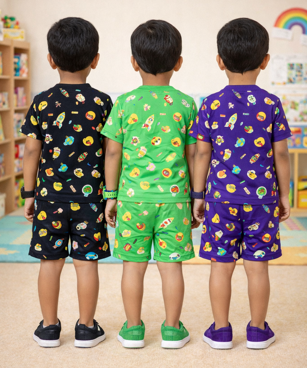 Boys Cotton Cartoon Printed Kids Co-ord Set Combo | Age 1 to 10 Years | Tshirt & Shorts (Combo Set Pack of 3)