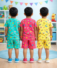 Boys Cotton Cartoon Printed Kids Co-ord Set Combo | Age 1 to 10 Years | Tshirt & Shorts (Combo Set Pack of 3)
