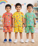 Boys Cotton Cartoon Printed Kids Co-ord Set Combo | Age 1 to 10 Years | Tshirt & Shorts (Combo Set Pack of 3)