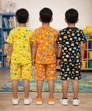 Boys Cotton Cartoon Printed Kids Co-ord Set Combo | Age 1 to 10 Years | Tshirt & Shorts (Combo Set Pack of 3)