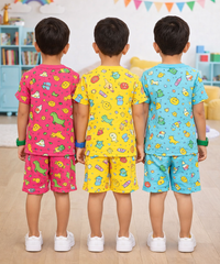Boys Cotton Cartoon Printed Kids Co-ord Set Combo | Age 1 to 10 Years | Tshirt & Shorts (Combo Set Pack of 3)