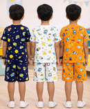 Boys Cotton Cartoon Printed Kids Co-ord Set Combo | Age 1 to 10 Years | Tshirt & Shorts (Combo Set Pack of 3)